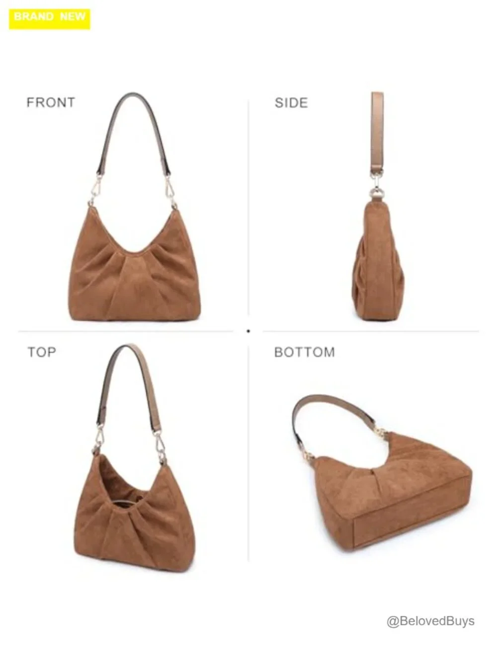 Faux Leather Ruched Hobo Handbag with Removable Straps Crossbody